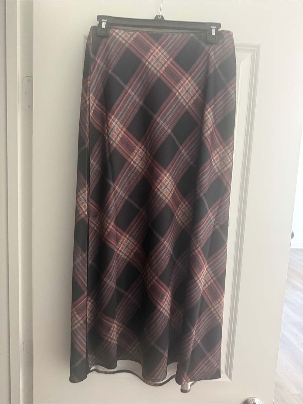 Plaid Maxi Skirt in Black and Burgundy Tones